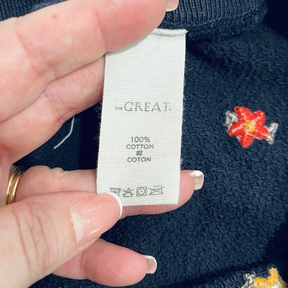 THE GREAT Jogger Pants Women's 1 Small Navy Blue Flower Floral Print Sweatpants - Picture 3 of 6